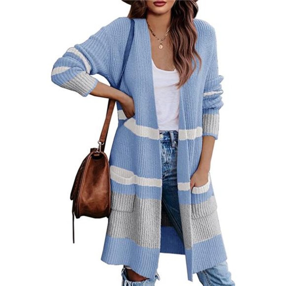 Women's Long Sleeve Loose Knit Sweaters Ze - Blue